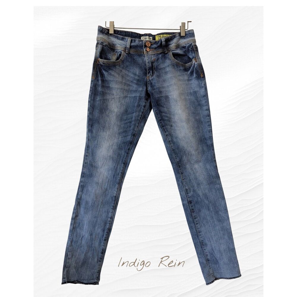Indigo Rein skinny whiskered raw hem denim jeans  Sz 11